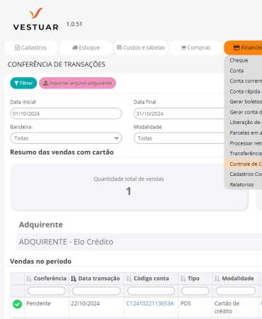 Vestuar - Módulo Financeiro